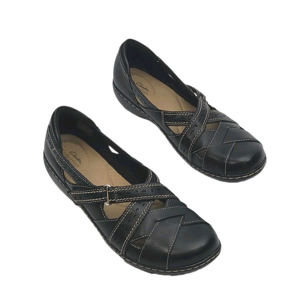 Clarks Collection Shoe Loafer Black Adjustable Women Sz 10 Loafer Slip-On
